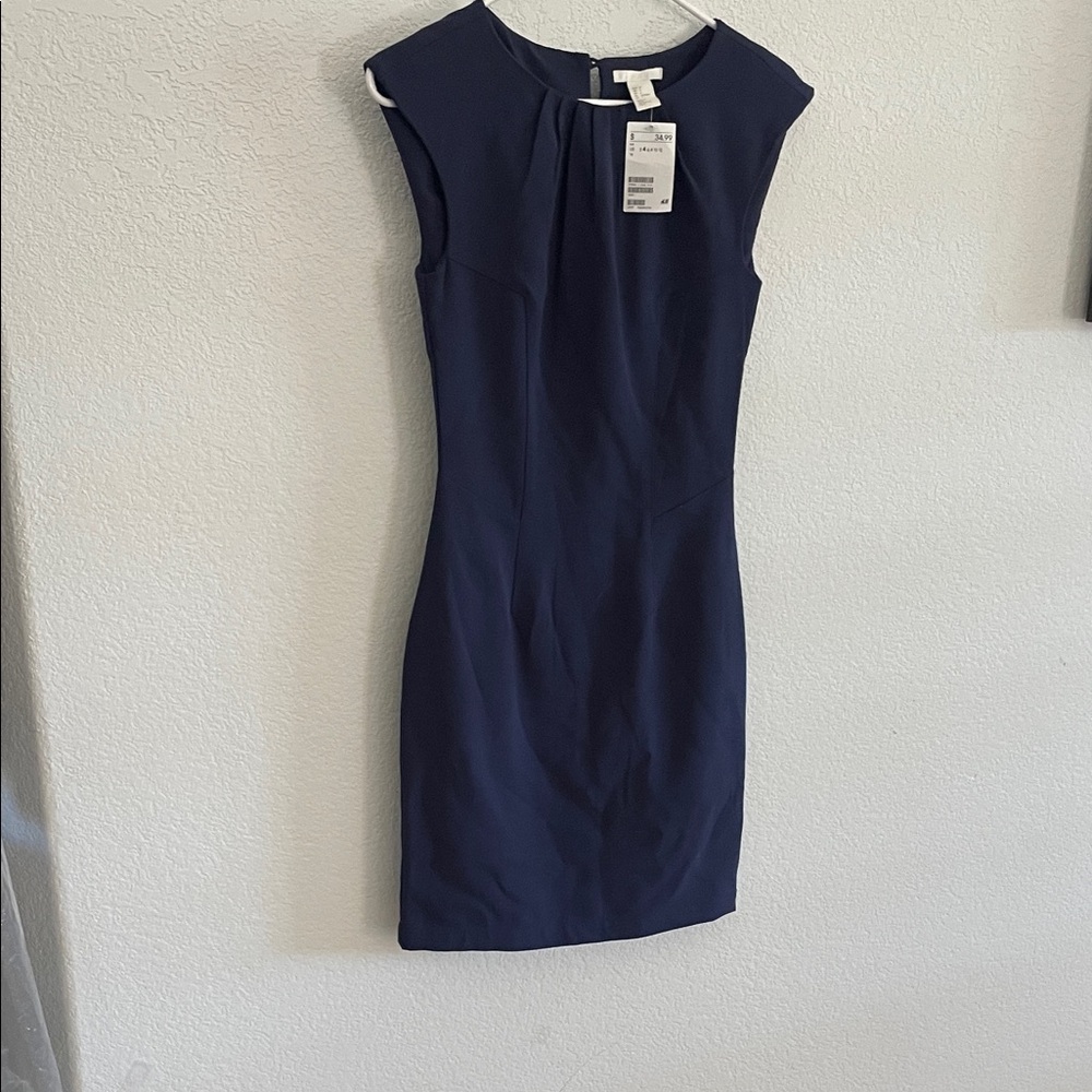 H&M Navy Cap Sleeve Mini Dress